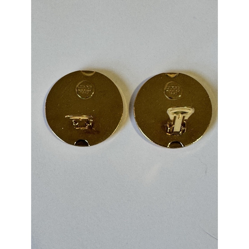 GUCCI Earrings Vintage GG Logo Clip On 1992 Gold Coin - Picture 8 of 11